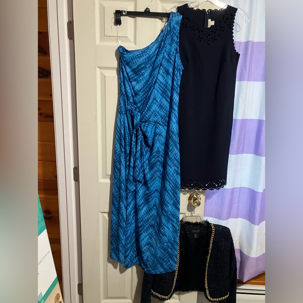 Elan One Shoulder Blue and Black Dress
